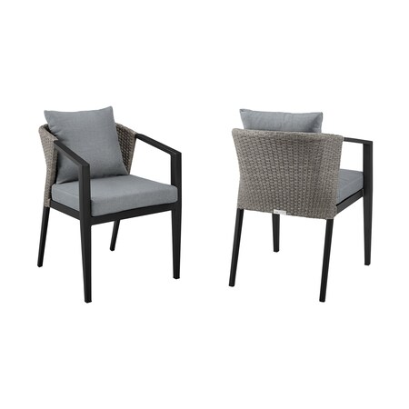 Armen Living Aileen Outdoor Patio Dining Chairs in Aluminum and Wicker with Gray Cushions, PK2 840254333208